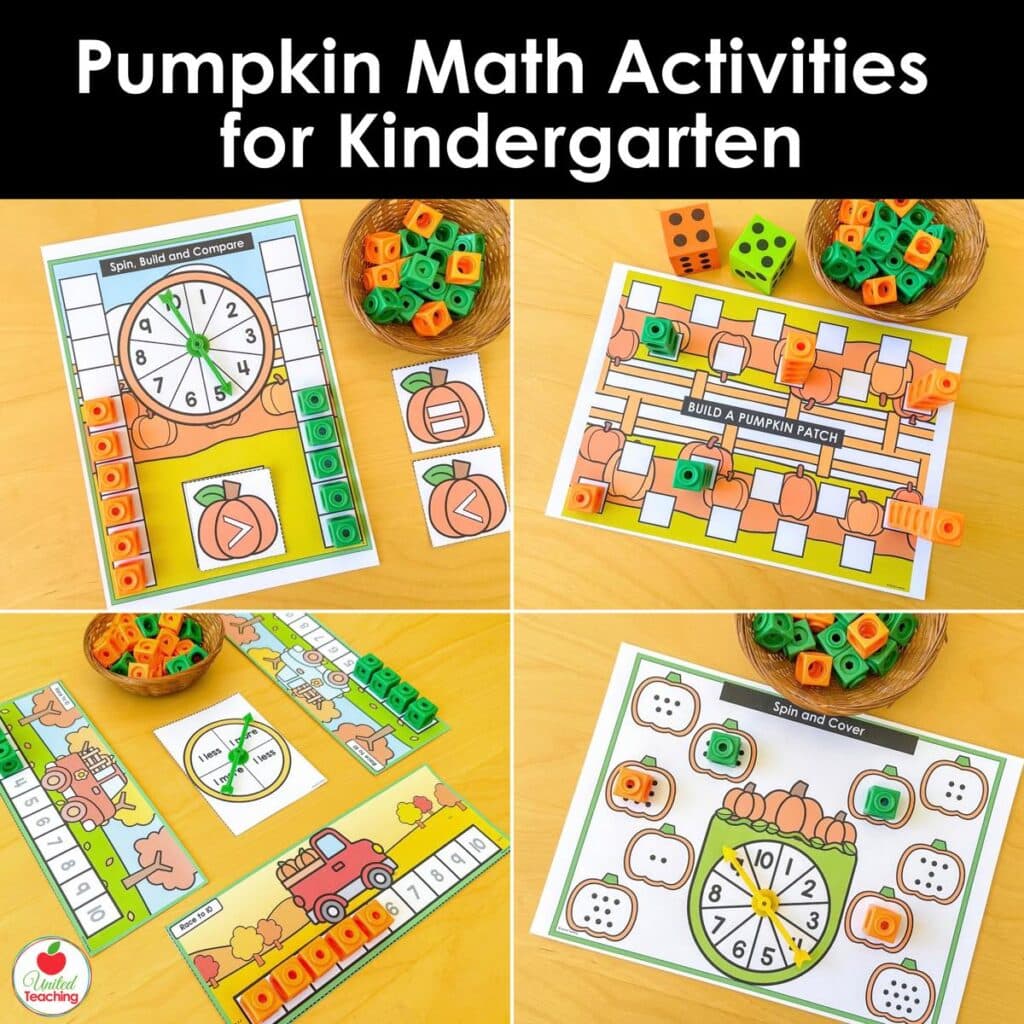 Pumpkin math activities for kindergarten with pumpkin number sense mats and games built with math cubes