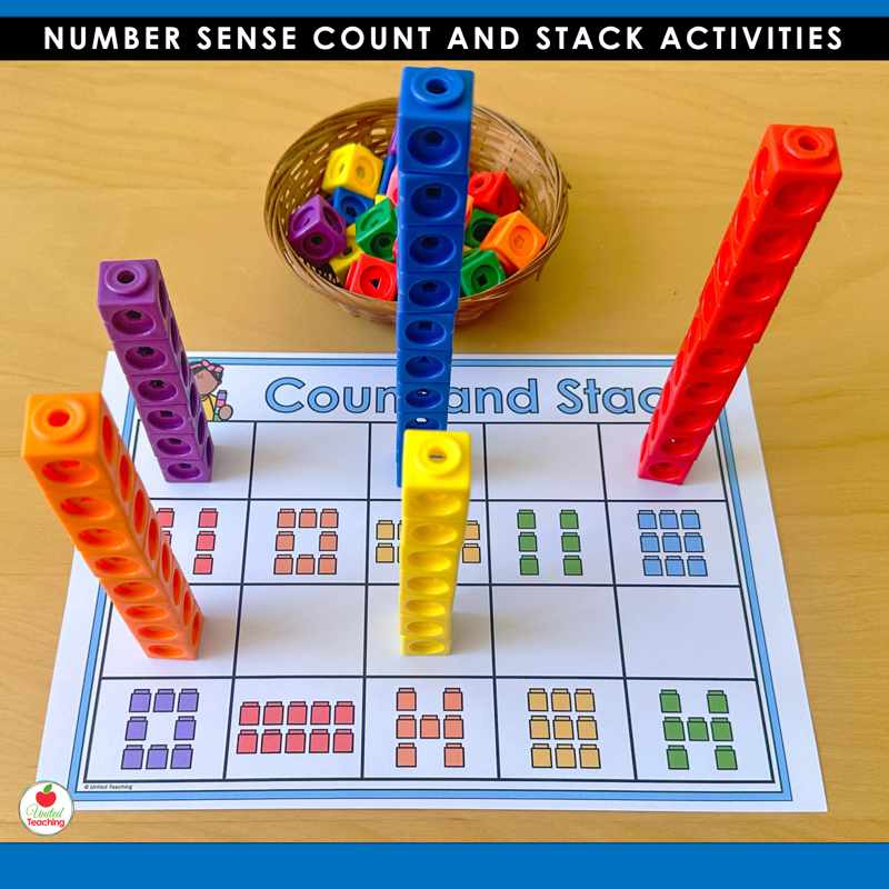 Count and Stack math cube picture mat for numbers 6 to 10 with matching cube towers