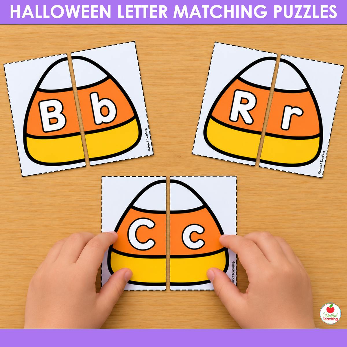 Candy corn letter matching puzzles for Halloween literacy centers