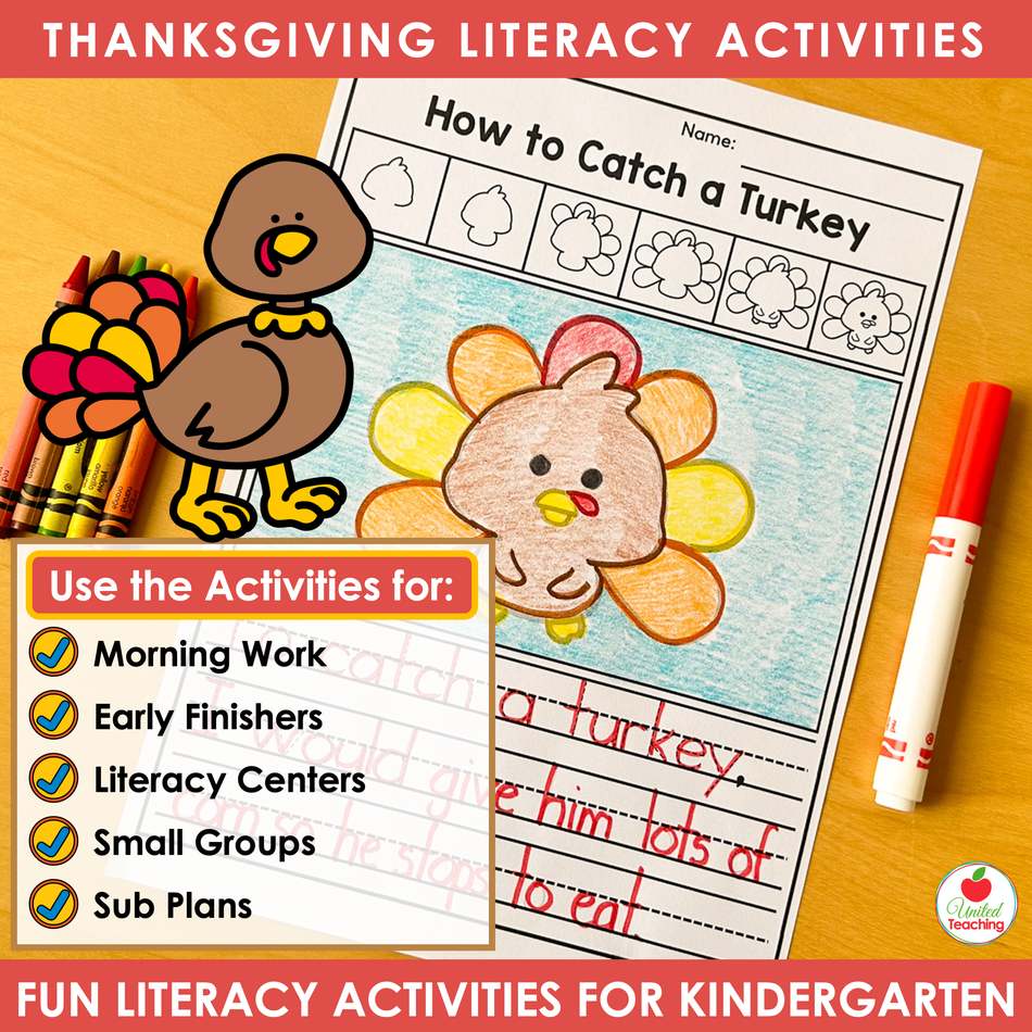 How to Catch a Turkey worksheet for kindergarten with uses: morning work, early finishers, centers, sub plans