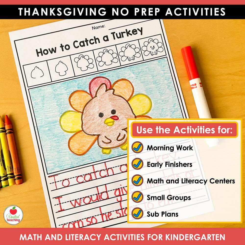 How to Catch a Turkey worksheet with uses for the Thanksgiving bundle: morning work, centers, small groups, sub plans
